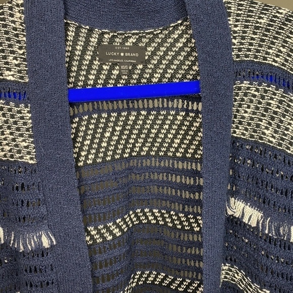 Lucky Brand Striped Knit Fringe Sweater Poncho - Picture 4 of 5